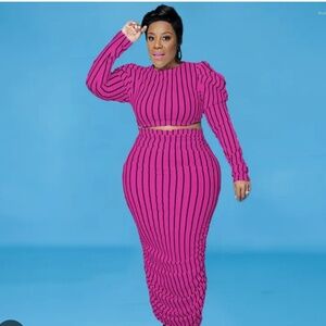 2 piece strip skirt and shirt